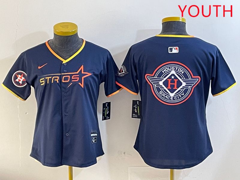 Youth Houston Astros Blank Drak Blue Three generations Joint Name 2025 Nike MLB Jersey style 28->youth mlb jersey->Youth Jersey